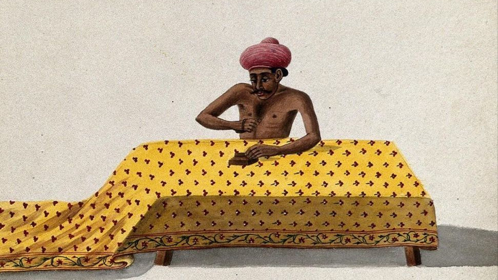 Artisan blockprinting illustration on yellow fabric
